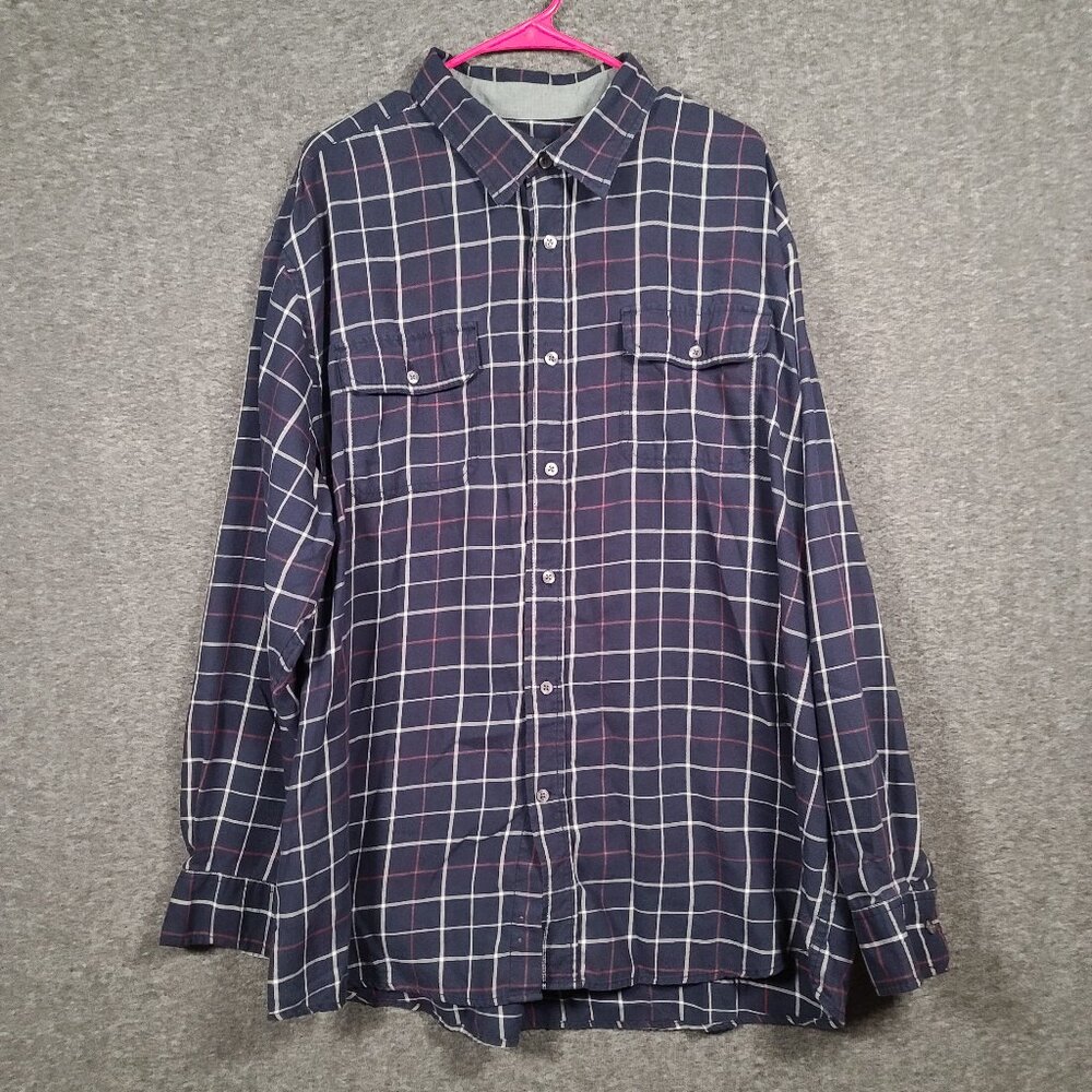 Covington Men's Long Sleeve Blue and Red Plaid Button Down Shirt 2XL